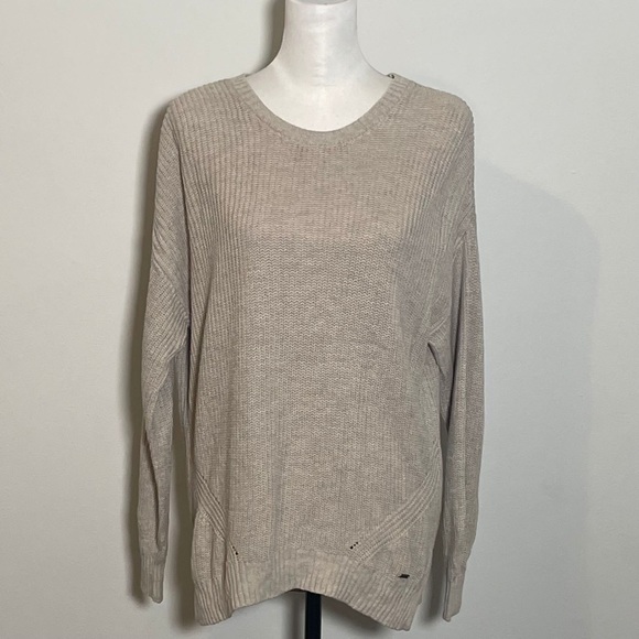 Hollister Oatmeal Crewneck Ribbed Cable Knit Long Sleeve Pullover Sweater M - Picture 2 of 7